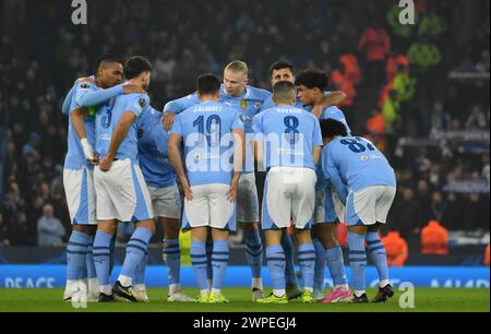 Manchester, Großbritannien. März 2024. MANCHESTER, ENGLAND, 06. März 2024; Rúben Dias, Mateo Kovacic, Erling Haaland, Rodri, Julian Alvarez, Joško Gvardiol, Manuel Akanji, Matheus Nunes, Oscar Bobb, Rico Lewis in Aktion während des UEFA Champions League-Fußballspiels 2023 zwischen Manchester City und Kopenhagen, City of Manchester Stadium, 6. März 2024, Foto & Copyright Anthony STANLEY/ATP Images (STANLEY Anthony/ATP/SPP) Credit: SPP Sport Press Photo. /Alamy Live News Stockfoto