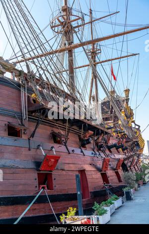 Detail eines historischen Segelschiffs in Genua, der Hauptstadt der italienischen Region Ligurien Stockfoto