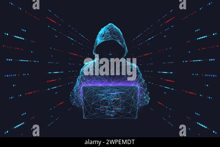 Konzept für Cyberhacker-Angriffe. Abstrakter digitaler Hacker-Mann Stock Vektor