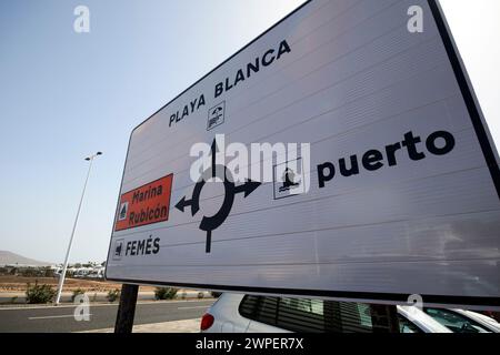 Wegbeschreibung für playa blanca Port femes und Marina rubicon, Lanzarote, Kanarische Inseln, spanien Stockfoto