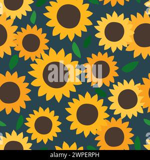 Nahtloses Blumenmuster mit Sonnenblumen. Vektorillustration auf blauem Hintergrund. Stock Vektor