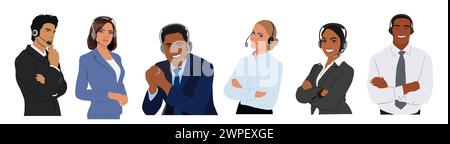 Callcenter, Kundendienstmitarbeiter mit Headsets. Stock Vektor