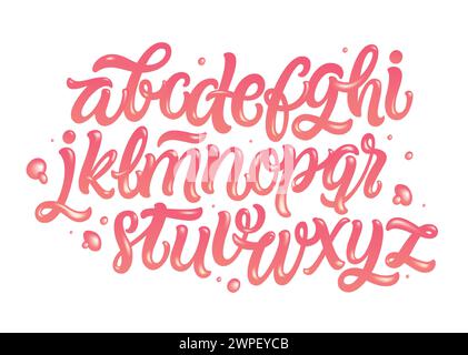 Set Aus Schaumgummi Mit Alphabet. Rosa Schriftart isoliert auf weißem Hintergrund. Handbeschriftung für Designs: Logo, Verpackung, Packung Kaugummi, Karte usw. Vektor. Stock Vektor