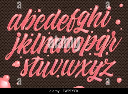 Set Aus Schaumgummi Mit Alphabet. Rosa Schriftart isoliert auf weißem Hintergrund. Handbeschriftung für Designs: Logo, Verpackung, Packung Kaugummi, Karte usw. Vektor. Stock Vektor
