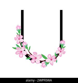 Sakura Blütenpinken kleines Blumenalphabet zum Gestalten von Karten oder Einladungen. Vektor-Illustrationen, isoliert auf weißem Hintergrund für Frühlingskirschflor Stock Vektor