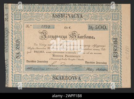 Ein 1831 ausgestelltes Dokument, in dem eine Mittelzuweisung verzeichnet wird, das Finanz- und Verwaltungsverfahren bei historischen Regierungsoperationen widerspiegelt. Stockfoto