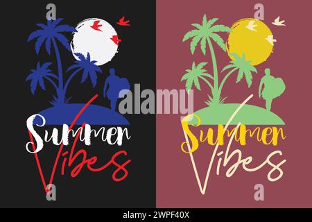 Sommer Vibes, Sommer T-Shirt, Urlaub Shirt, Familie Sommer Shirt, Urlaub Kleidung, Strandshirt Stock Vektor