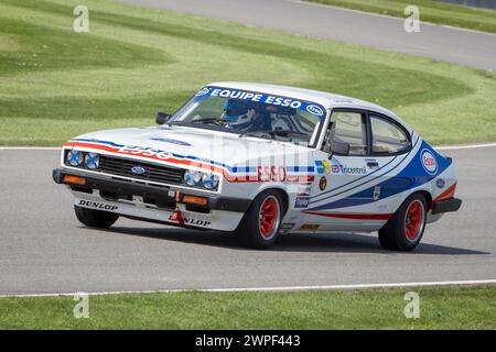 Raphael de Borman 1982 in seinem Ford Capri III 3.0S während des Gordon Spice Trophy Rennens beim 80. Mitgliedertreffen in Goodwood, Sussex, Großbritannien. Stockfoto