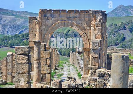 Der Arch de Caracalla in Djémila in Algerien (Cuicul) Stockfoto