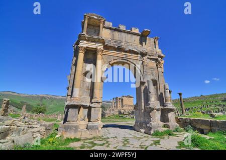 Der Arch de Caracalla in Djémila in Algerien (Cuicul) Stockfoto