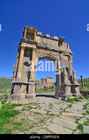 Der Arch de Caracalla in Djémila in Algerien (Cuicul) Stockfoto