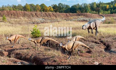Dinosaurierpark in Krasiejów. Der größte Jurassic Park in Polen und sogar in Europa. Opole, Polen, 2018 Stockfoto