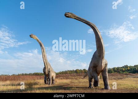 Dinosaurierpark in Krasiejów. Der größte Jurassic Park in Polen und sogar in Europa. Opole, Polen, 2018 Stockfoto