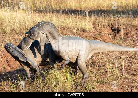 Dinosaurierpark in Krasiejów. Der größte Jurassic Park in Polen und sogar in Europa. Opole, Polen, 2018 Stockfoto