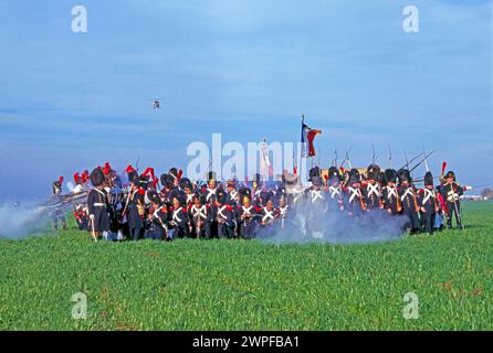 Historische Voelkerschlacht am 16. Oktober 1813 bei Leipzig, Traditionsvereine in originalen Uniformen bei der Gefechtsnachstellung des Suedlichen Schlachtfeldes Voelkerschlacht 1813 *** historische Völkerschlacht am 16. Oktober 1813 bei Leipzig, Traditionsvereine in originalen Uniformen bei der Gefechtsnachstellung der südlichen Völkerschlacht 1813 Stockfoto