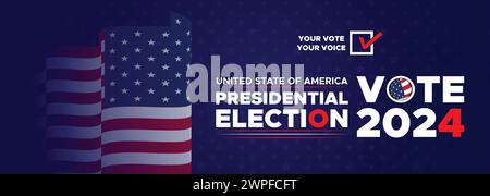 Tag der Präsidentschaftswahl in den Vereinigten Staaten. Abstimmung 2024. Wahl 2024 USA. Wahlkampfbanner. Hintergrund des US-Abstimmungstages am 5. November Stock Vektor