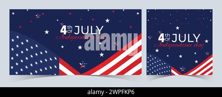 Set von Happy 4th of July. 4. Juli Unabhängigkeitstag USA. Online-Banner zum Unabhängigkeitstag. Vorlage für Social-Media-Werbeaktionen zum Unabhängigkeitstag USA Stock Vektor