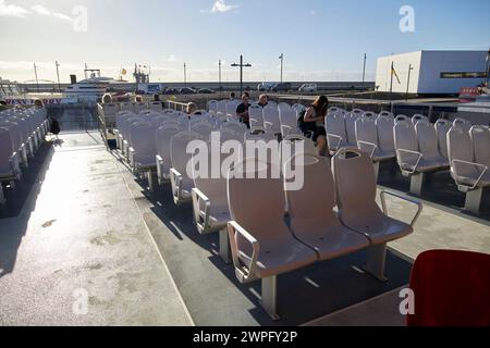 An Bord der Schnellfähre lineas romero zwischen playa blanca Lanzarote und corralejo fuerteventura, Kanarische Inseln, spanien Stockfoto