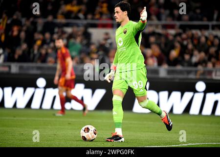 Rom, Italien. März 2024. Mile Svilar von AS Roma während des Europa League-Fußballspiels zwischen AS Roma und AS Roma gegen Brighton & Hove Albion FC, Europa League, Fußball im Olimpico-Stadion in Rom (Italien), 7. März 2024. Quelle: Insidefoto di andrea staccioli/Alamy Live News Stockfoto