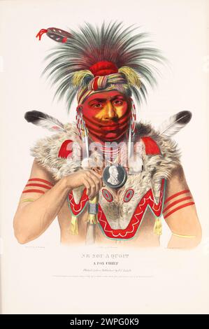 Vintage Lithografie 'ne-Sou-A Quoit, A Fox Chief' von McKenney & Hall. Aus der Geschichte der Indianerstämme Nordamerikas. Philadelphia: Edward C. Biddle, 1836; Daniel Rice und James G. Clark, 1838 und 1844. Stockfoto