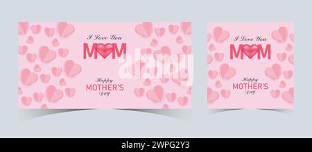 Set mit Webbannern und Postvorlagen zum Muttertag. Muttertagsgrußkarte mit 3D-Liebesballons. Happy Mom Love Sign mit Herz und Blumen Stock Vektor