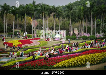 GUANGZHOU, CHINA - 22. Februar 2024: Blumen blühen das ganze Jahr über in Guangzhou, was zu seinem Spitznamen „Stadt f Stockfoto