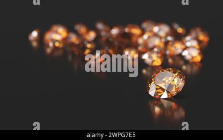 Brauner Diamant-Topas-Edelstein auf Hochglanzhintergrund 3D-Rendering-Weichfokus Stockfoto