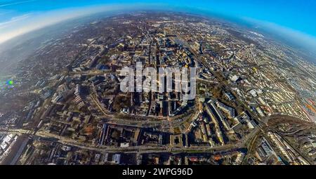 Luftbild, Dortmund City mit Hauptbahnhof Hbf, Innenstadt Zentrum Mitte mit Geschäftshäusern und Wallstraßen Wallring, Erdkugel, Fisheye Aufnahme, Fischaugen Aufnahme, 360 Grad Aufnahme, winzige Welt, kleiner Planet, Fisheye Bild, Stadt, Dortmund, Ruhrgebiet, Nordrhein-Westfalen, Deutschland ACHTUNGxMINDESTHONORARx60xEURO *** Luftansicht, Dortmund City mit Hauptbahnhof Hbf, Stadtzentrum mit Gewerbebauten und Wallstraße Wallring, Erdkugel, Fischaugenbild, 360°-Bild, winzige Welt, kleiner Planet, Fischaugenbild, Stadt, Dortmund, Ruhrgebiet, Nordrhein-Westfalen, Deutschland ACHTUNGxMINDES Stockfoto