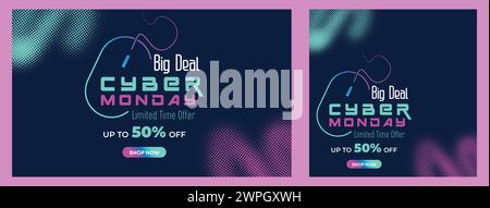 Online-Banner Für Sonderangebote Für Cyber Monday-Angebote. Cyber Monday Super Sale Post Im Neonstil. Business Promotion und Werbung saisonale Angebote Mega Big Sale Stock Vektor