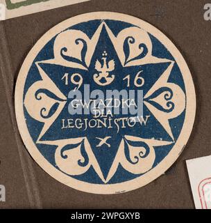 1916 runder Stempel mit dem polnischen Emblem innerhalb eines Sterns und der Inschrift „1916 Stern für Legionen“, die polnische militärische und patriotische Symbolik repräsentiert. Stockfoto