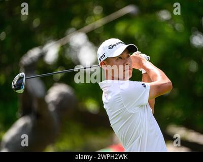 Orlando, FL, USA. März 2024. Colin Morikawa auf dem ersten Abschlag während der ersten Runde des Arnold Palmer Invitational präsentiert von Mastercard im Arnold Palmer's Bay Hill Club & Lodge in Orlando, FL. Romeo T Guzman/CSM/Alamy Live News Stockfoto