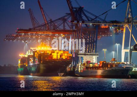 Containerterminal Tollerort, Containerschiffe werden be- und entladen, einer von 4 Containerterminals im Hamburger Hafen, Hamburg, Deutschland Containerterminal Tollerort *** Containerterminal Tollerort, Containerschiffe werden be- und entladen, einer von 4 Containerterminals im Hamburger Hafen, Hamburg, Deutschland Containerterminal Tollerort Stockfoto