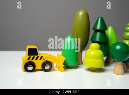 Zerstörung von Wäldern und Bäumen. Entwaldung schadet der Umwelt und der natürlichen Vielfalt. Schutz der natürlichen Ressourcen. Rette Bäume davor, cu zu sein Stockfoto