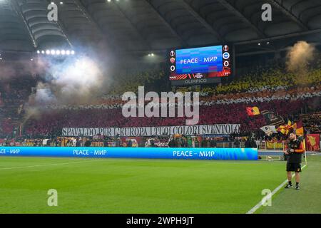 7. März 2024, Stadio Olimpico, Roma, Italien; UEFA Europa League Football; Roma gegen Brighton & Hove Albion; Roma’s Supporters Stockfoto