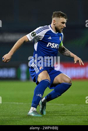 Zagreb, Kroatien. März 2024. ZAGREB, KROATIEN - 7. MÄRZ: Stefan Ristovski von Dinamo Zagreb im Spiel beim Achtelfinale der UEFA Europa Conference League 2023/24 zwischen Dinamo Zagreb und PAOK Saloniki im Maksimir-Stadion am 7. März 2024 in Zagreb. Foto: Marko Lukunic/PIXSELL Credit: Pixsell/Alamy Live News Stockfoto