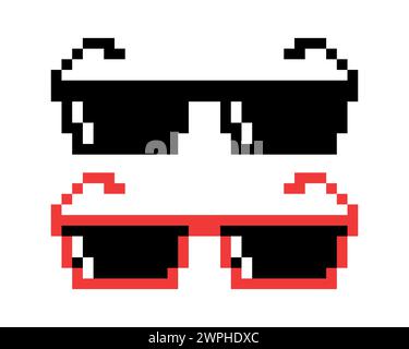 Symbolsatz für Vector Pixel Boss Brillen im 8-Bit-Retro-Stil. Sommer Meme Game Thug Design, Mafia Gangster Funky Sonnenbrille. Rap Music Design-Element Stock Vektor