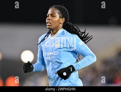 Manchester, Großbritannien. März 2024. Khadija Shaw von Manchester City Women, während des Halbfinalspiels Manchester City Women gegen Chelsea FC Women im Joie Stadium, Manchester, Vereinigtes Königreich, 7. März 2024 (Foto: Cody Froggatt/News Images) in Manchester, Vereinigtes Königreich am 7. März 2024. (Foto: Cody Froggatt/News Images/SIPA USA) Credit: SIPA USA/Alamy Live News Stockfoto