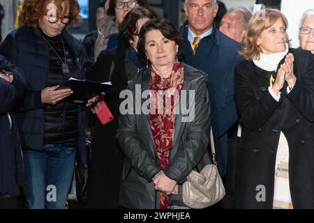 Rom, Italien. März 2024. Die Ministerin für Chancengleichheit und Familie Eugenia Maria Roccella nimmt an dem Treffen Teil, das vom Verein "setteagosto" auf der Piazza Santi Apostoli in Rom organisiert wird (Foto: Matteo Nardone/Pacific Press/SIPA USA) Stockfoto