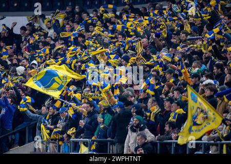 Brüssel, Belgien März 2024. Während des Achtelfinales der UEFA Europa Conference League am 7. März 2024 fand das 1. Legspiel zwischen R. Union Saint-Gilloise und Fenerbahce SK im RSC Anderlecht Stadium in Brüssel statt (Foto: Andrew SURMA/ Credit: SIPA USA/Alamy Live News Stockfoto