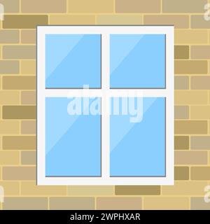 Quadratisches Fensterdesign. Braune Ziegelstruktur. Vektorabbildung. EPS 10. Stock Vektor