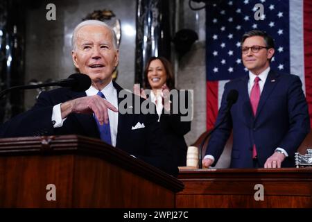 US-Präsident Joe Biden hält seine dritte Rede zur Lage der Union in der Kammer des US-Kapitols in Washington, DC, USA. März 2024. (Foto: Pool/SIPA USA) Credit: SIPA USA/Alamy Live News Stockfoto