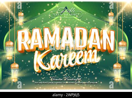 Ramadan kareem 3D-Vektor-Texteffekt-Grafikstil. Editierbare Vektorüberschrift und Titelvorlage. Stock Vektor