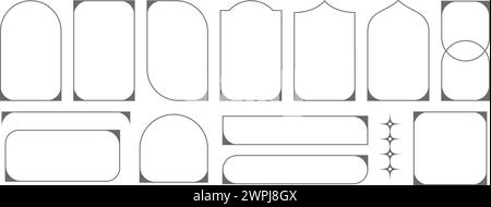 Set aus ästhetischem Gestaltungsrahmen. Vektor Minimal moderne Grafik. Abstrakte Ovalbögen. Geometrische Trendzeichen. Stock Vektor