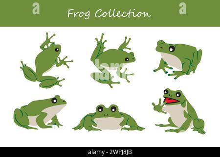Froschset in flachem Design. Vektorabbildung. Stock Vektor