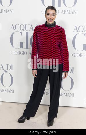 Madrid, Spanien. März 2024. ANA Guerra nimmt am Giorgio Armani Fotocall in Matadero Madrid Teil. Quelle: SOPA Images Limited/Alamy Live News Stockfoto