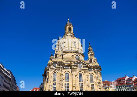 Weltberühmte Frauenkirche am Neumarkt in Dresden, Sachsen, Deutschland. Stockfoto