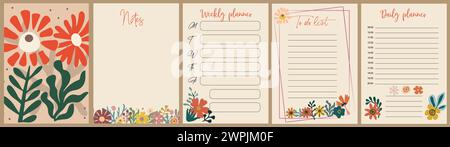 Notizbuchseiten und abstrakte Blumentabelle. Stock Vektor