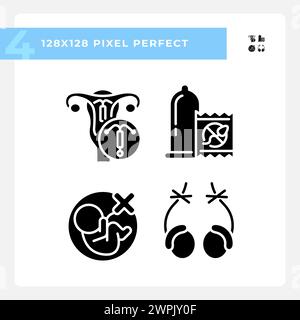 Methoden zur Schwangerschaftsprävention Schwarze Glyphe auf Weißraum gesetzt Stock Vektor