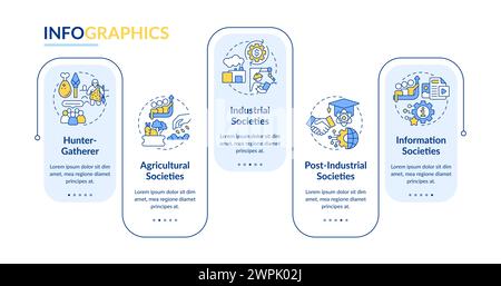 Infografik-Vorlage für Gesellschaftsarten mit blauem Rechteck Stock Vektor