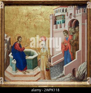 "Christus und die samaritanische Frau", 1310-1311, Duccio di Buoninsegna, Thyssen Bornemisza Museum, Madrid, Spanien , Europa Stockfoto